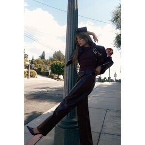 ZARA ANIMAL EMBOSSED FAUX LEATHER STRAIGHT TROUSERS